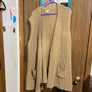 Cato Textured Tan Open-Front Cardigan